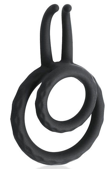 Черное двойное эрекционное кольцо с усиками - фото, цены