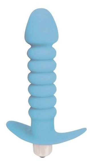 Голубая анальная вибровтулка-елочка с ограничителем - 11,5 см. - фото, цены