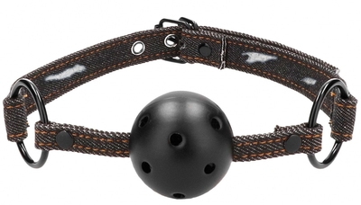 Кляп-шарик With Roughend Denim Straps с черными джинсовыми ремешками - фото, цены
