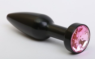 Чёрная удлинённая пробка с розовым кристаллом - 11,2 см. - фото, цены