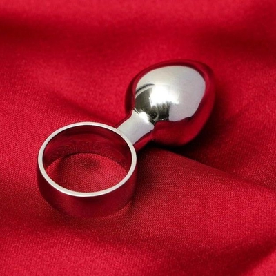 Серебристая алюминиевая анальная пробка с кольцом - фото, цены