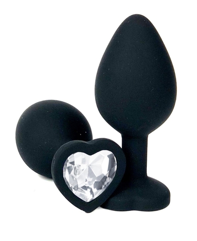 Черная силиконовая пробка с прозрачным кристаллом-сердцем - 8,5 см. - фото, цены