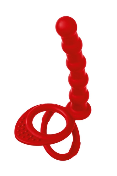 Красная насадка на пенис для двойного проникновения - 19,5 см. - фото, цены