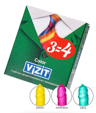 Цветные ароматизированные презервативы Vizit Color - 3 шт. - фото, цены