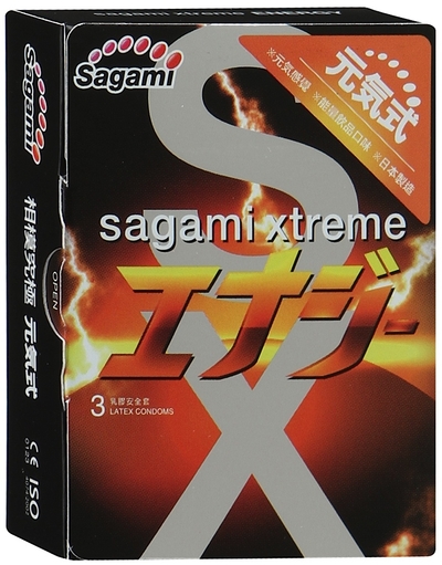 Презервативы Sagami Xtreme Energy с ароматом энергетика - 3 шт. - фото, цены