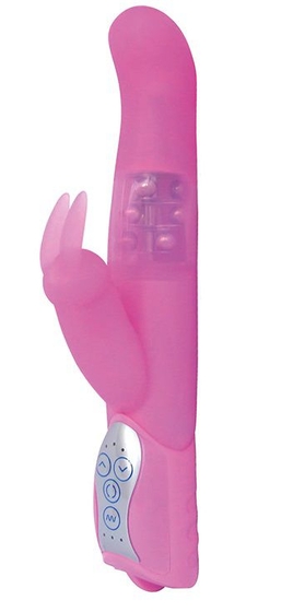 Розовый вибратор Layla Gigli с загнутым кончиком и клиторальным отростком - 25 см. - фото, цены