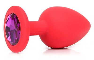 Красная силиконовая пробка с фиолетовым кристаллом размера M - 8 см. - фото, цены