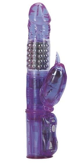 Фиолетовый вибратор с вращающимися металлическими шариками - фото, цены