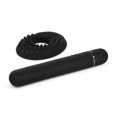 Черный мини-вибратор Le Wand Baton с текстурированной насадкой - 11,9 см. - фото, цены