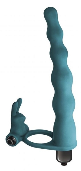 Зеленая вибронасадка для двойного проникновения Naughty Bunny - 17 см. - фото, цены