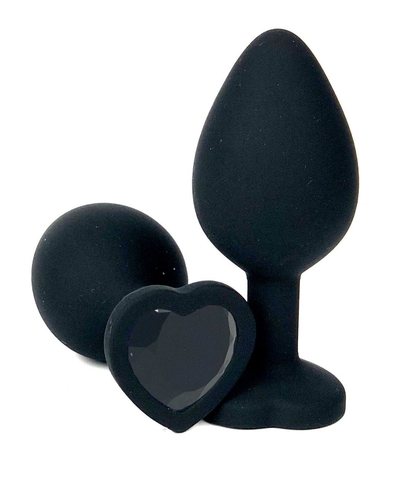 Черная силиконовая пробка с черным кристаллом-сердцем - 8 см. - фото, цены