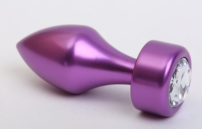 Фиолетовая анальная пробка с широким основанием и прозрачным кристаллом - 7,8 см. - фото, цены