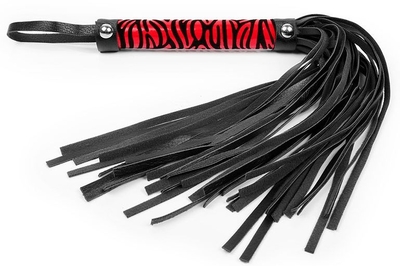 Черная многохвостовая плеть с круглой красной ручкой-зеброй - 39 см. - фото, цены