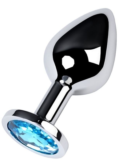 Серебристая конусовидная анальная пробка с голубым кристаллом - 8 см. - фото, цены