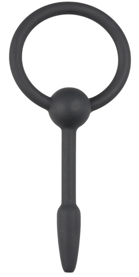 Черный уретральный расширитель Small Silicone Penis Plug With Pull Ring - 10,5 см. - фото, цены
