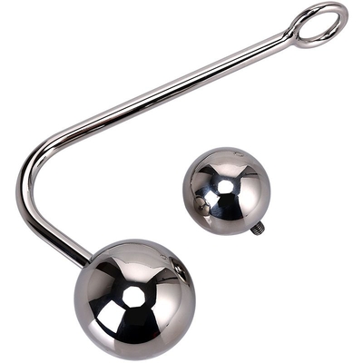 Серебристый анальный крюк со сменными накручивающимися шариками на конце - 14 см. - фото, цены