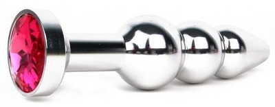Удлиненная серебристая анальная втулка с малиновым кристаллом - 11,3 см. - фото, цены