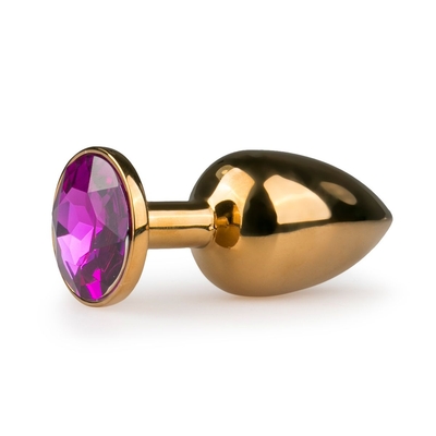 Золотистая анальная пробка с фиолетовым кристаллом Metal Butt Plug - 7,2 см. - фото, цены