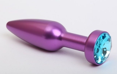 Фиолетовая анальная пробка с голубым стразом - 11,2 см. - фото, цены