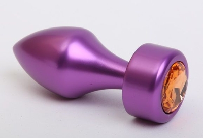 Фиолетовая анальная пробка с широким основанием и жёлтым кристаллом - 7,8 см. - фото, цены
