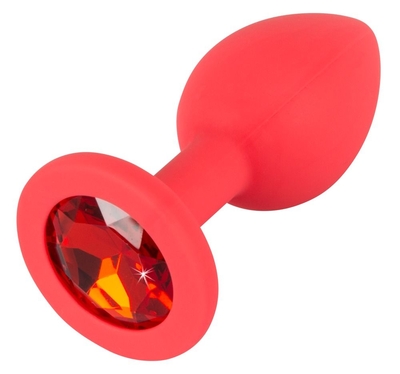Красная силиконовая анальная пробка с красным кристаллом Joy - 7,2 см. - фото, цены