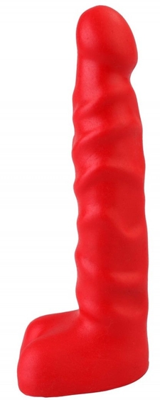 Красный анальный стимулятор с мошонкой - 14 см. - фото, цены