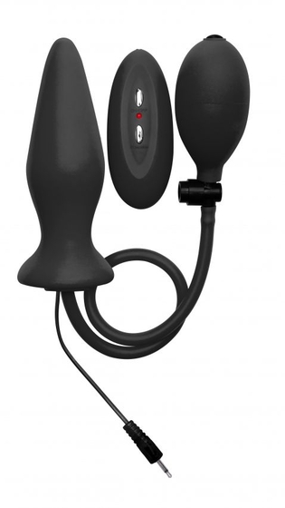 Чёрный анальный стимулятор с функцией расширения и вибрацией Inflatable Vibrating Silicone Plug - 12,2 см. - фото, цены
