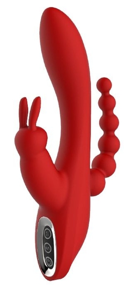Красный вибромассажер-кролик с анальным стимулятором Hera - 21 см. - фото, цены