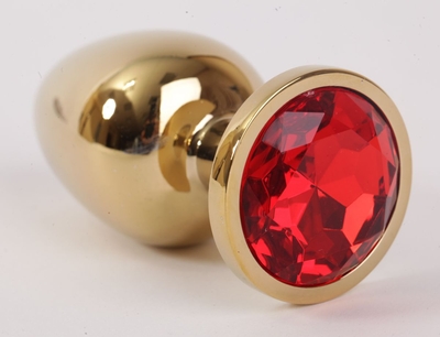 Золотистая анальная пробка с красным кристаллом - 9,5 см. - фото, цены