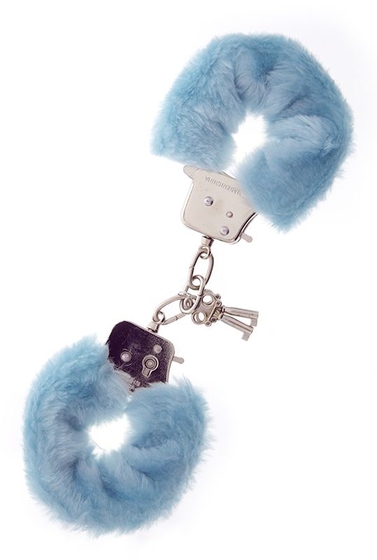 Голубые меховые наручники Metal Handcuff With Plush Blue - фото, цены