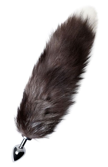 Серебристая металлическая анальная втулка с хвостом чернобурой лисы - размер M - фото, цены