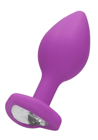 Фиолетовая анальная пробка с прозрачным стразом Diamond Heart Butt Plug - 7,3 см. - фото, цены