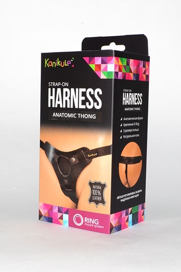 Чёрные трусики для фиксации насадок кольцом Kanikule Leather Strap-on Harness Anatomic Thong - фото, цены