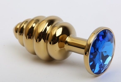 Золотистая рифлёная пробка с синим стразом - 8,2 см. - фото, цены