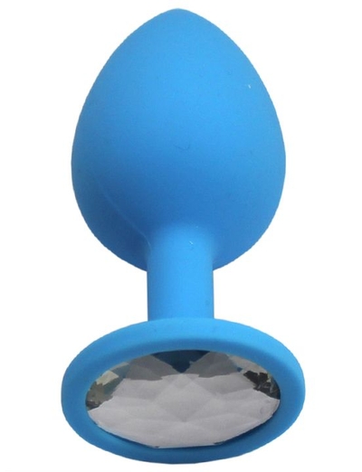 Голубая анальная пробка с прозрачным кристаллом - 8,4 см. - фото, цены