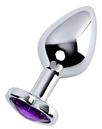 Серебристая коническая анальная пробка с фиолетовым кристаллом - 7 см. - фото, цены