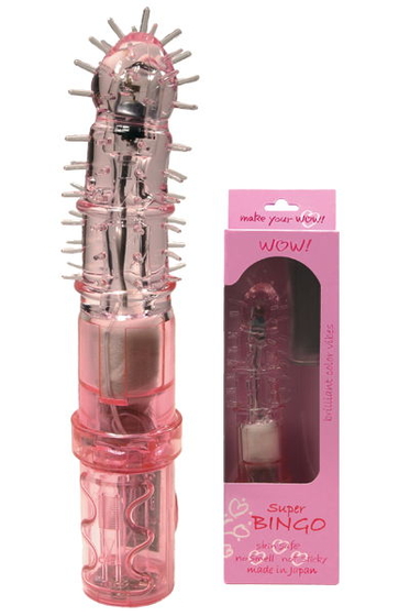 Розовый вибратор-ротатор с шипами - 16 см. - фото, цены