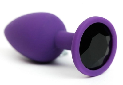 Фиолетовая анальная пробка с черным стразом - 7,6 см. - фото, цены