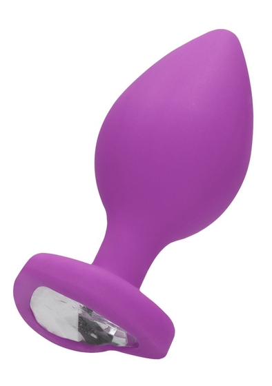 Фиолетовая анальная пробка с прозрачным стразом Extra Large Diamond Heart Butt Plug - 9,5 см. - фото, цены