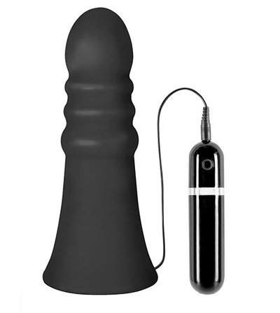 Большой чёрный анальный вибратор Menzstuff Vibrating Buttcrasher Ribbed - 20 см. - фото, цены