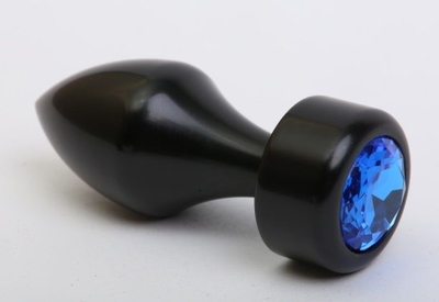 Чёрная анальная пробка с широким основанием и синим кристаллом - 7,8 см. - фото, цены