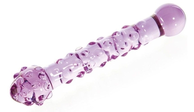 Фиолетовый стеклянный фаллоимитатор с шишечками - 19,5 см. - фото, цены