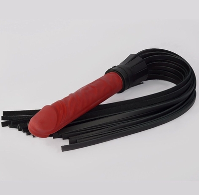 Черная плеть с красной ручкой-фаллоимитатором - 65 см. - фото, цены