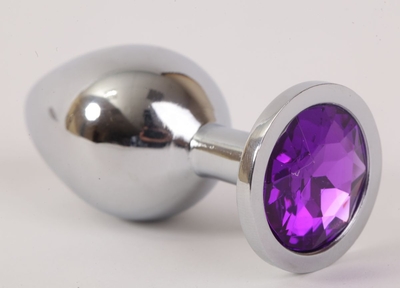 Серебристая анальная пробка с фиолетовым стразом - 8,2 см. - фото, цены