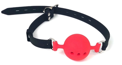 Красный кляп-шарик с черным ремешком - фото, цены