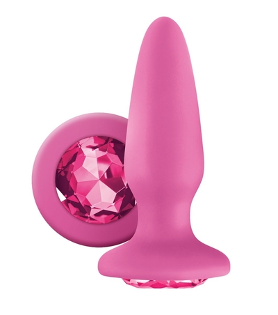 Розовая анальная пробка с розовым кристаллом Glams Pink Gem - 10,4 см. - фото, цены
