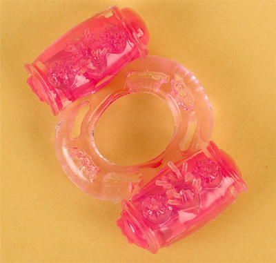 Розовое виброкольцо с двумя виброэлементами - фото, цены