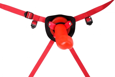 Красный страпон Thumper Strap-on на ремешках - 18 см. - фото, цены
