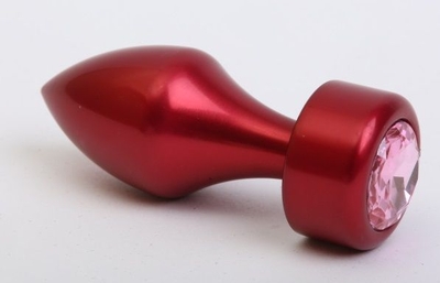 Красная анальная пробка с широким основанием и розовым кристаллом - 7,8 см. - фото, цены