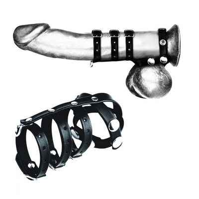 Комбинированный ремень на пенис с 3 кольцами и разделителем мошонки - фото, цены